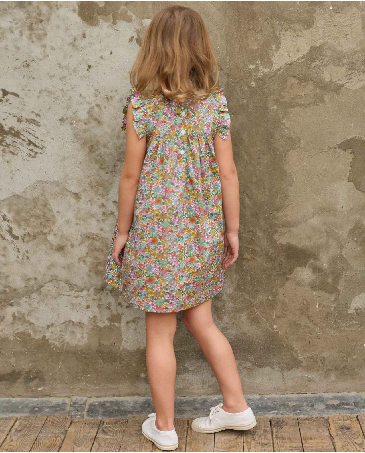 Robe volant épaule en tissu Liberty June Blossom