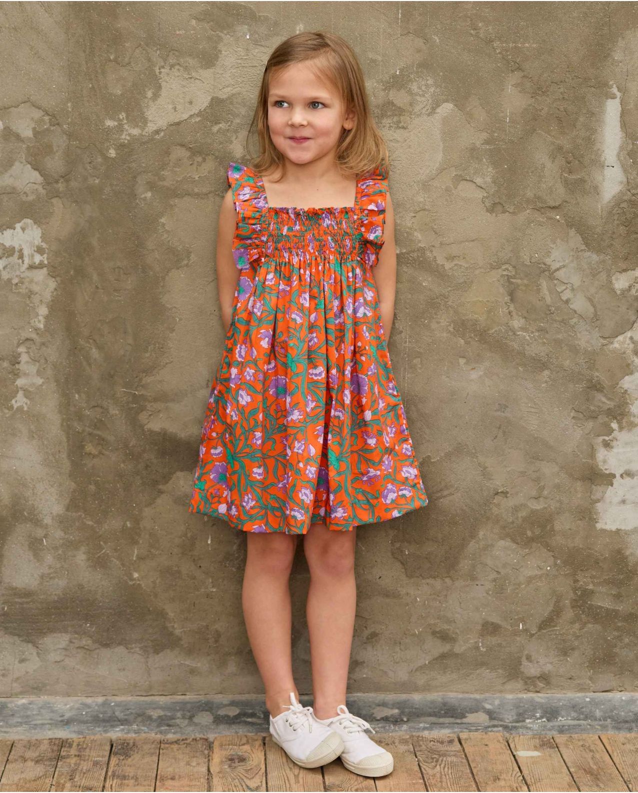 Robe smockée à volants en tissu Liberty Columbia Road