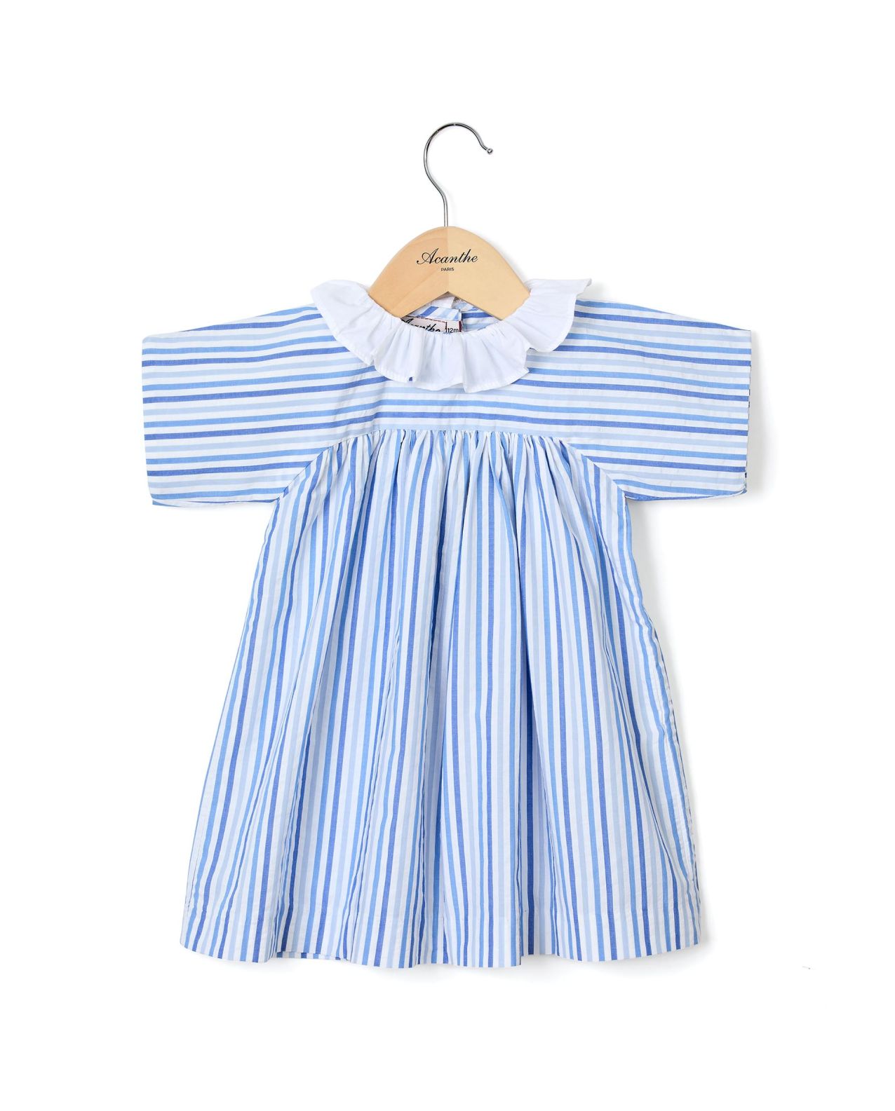 Robe manches kimono seersucker 3 bleus