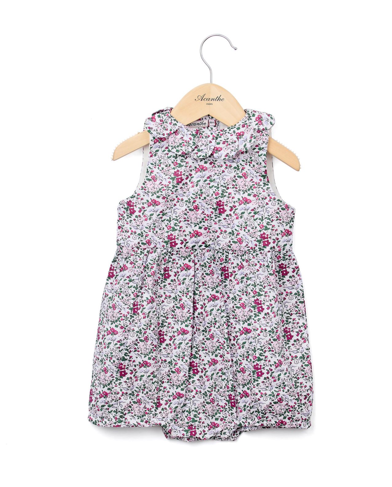 Barboteuse sans manches col pétale imprimé fleur rose