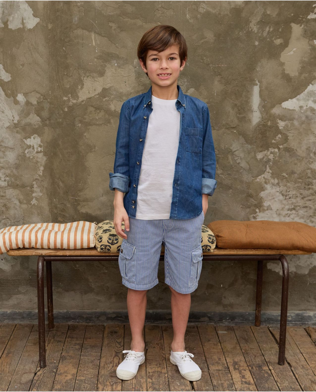 Bermuda cargo twill rayé bleu