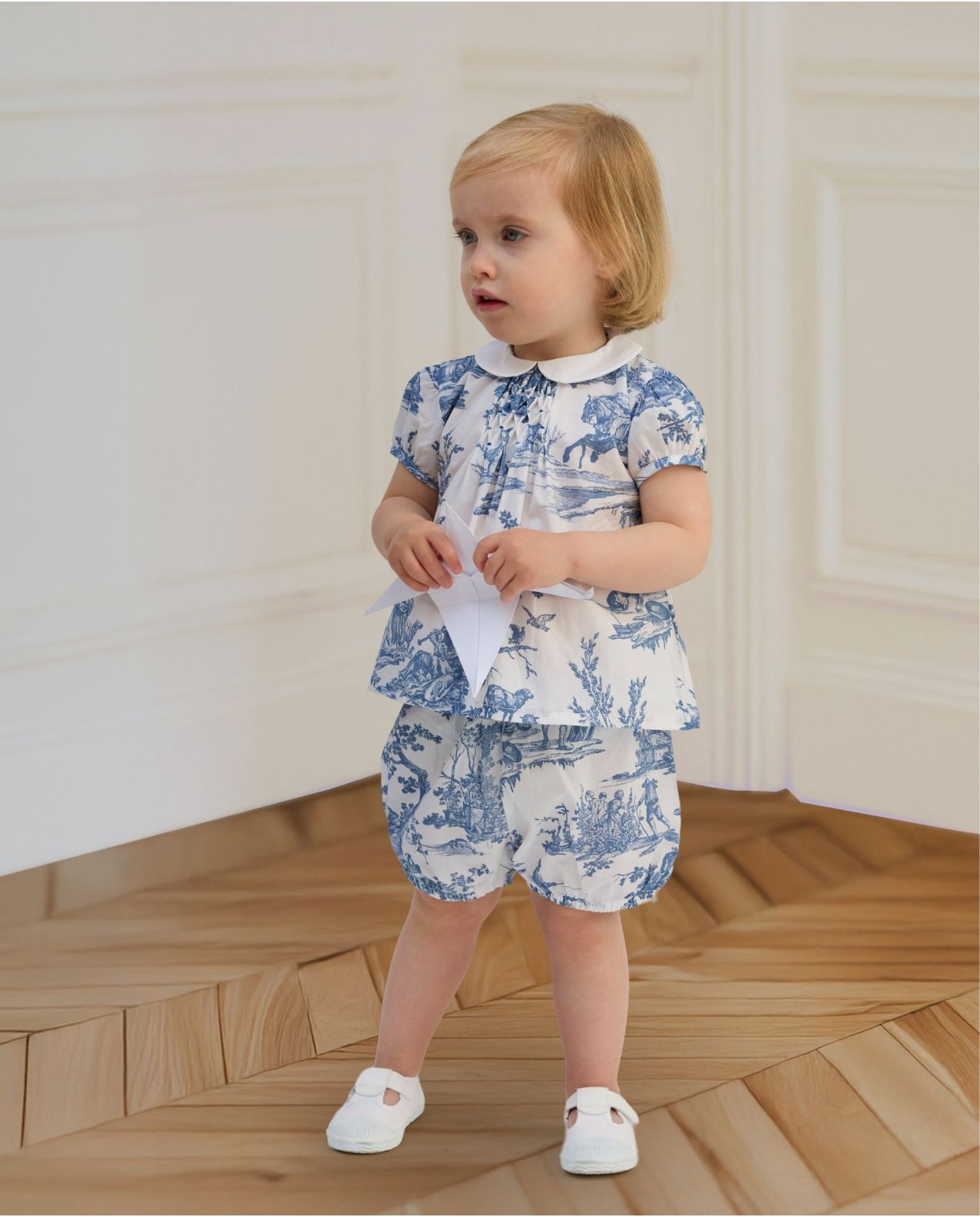 Blouse smockée manches ballon imprimé TOILE DE JOUY