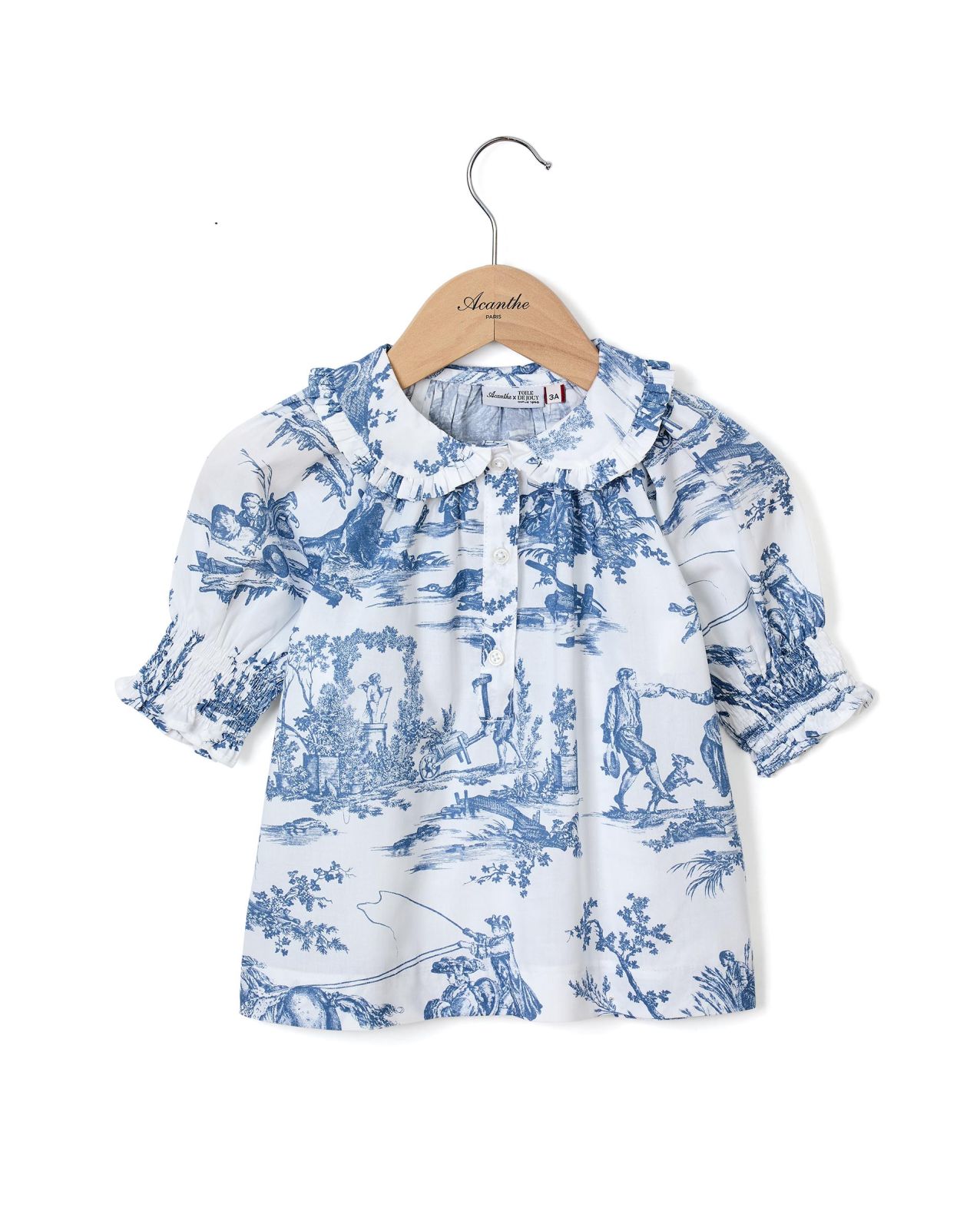 Blouse col rond manches smockées imprimé TOILE DE JOUY