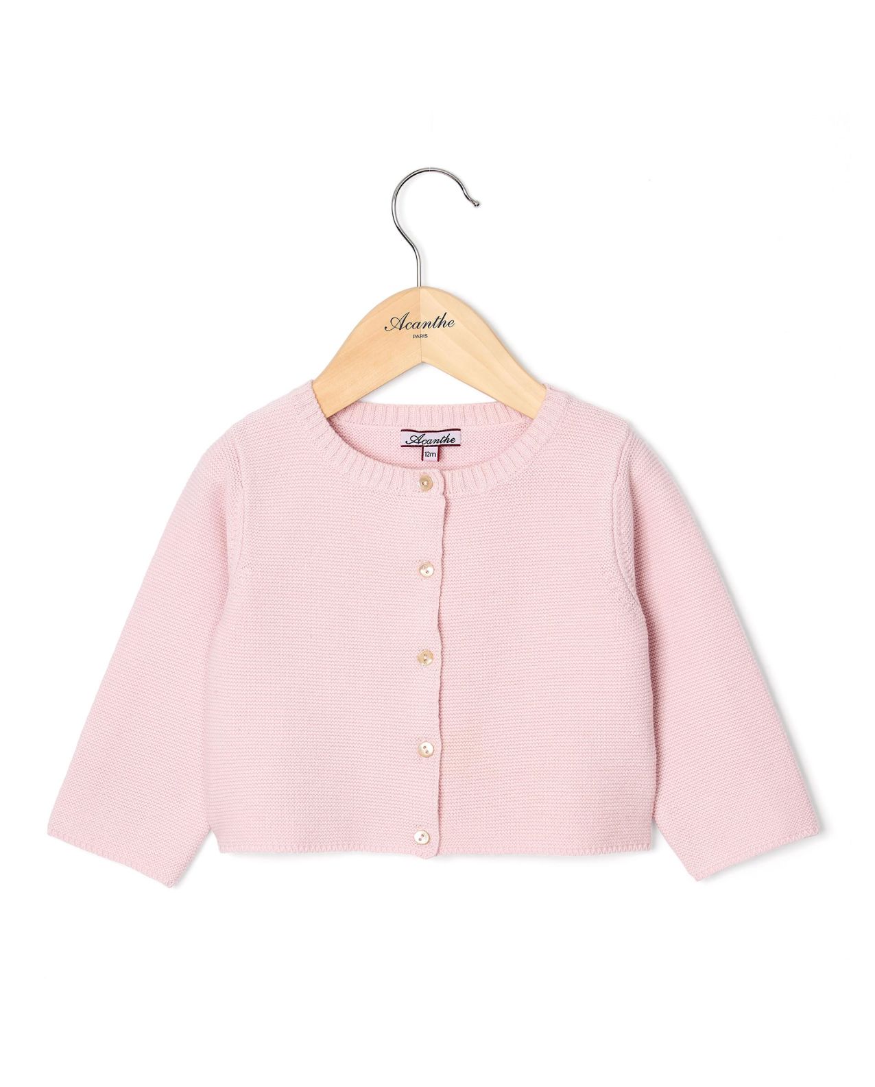 Cardigan point mousse rose pâle