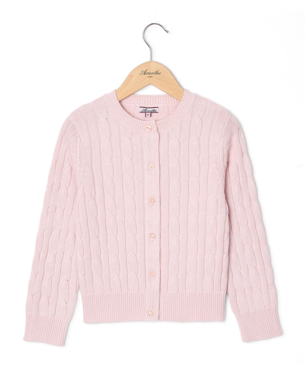 Cardigan torsades coton rose pâle