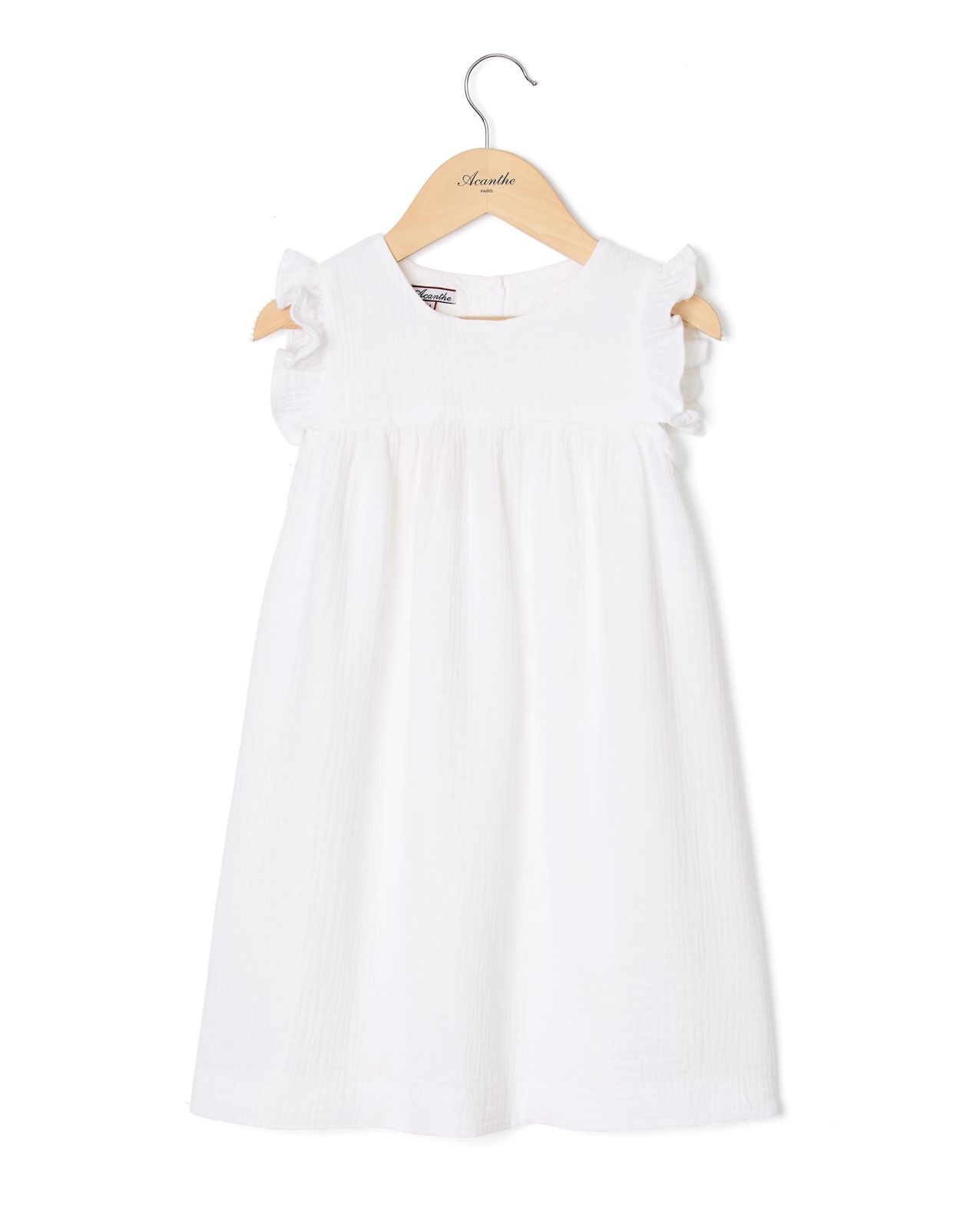 Robe volant épaule gaze de coton blanc