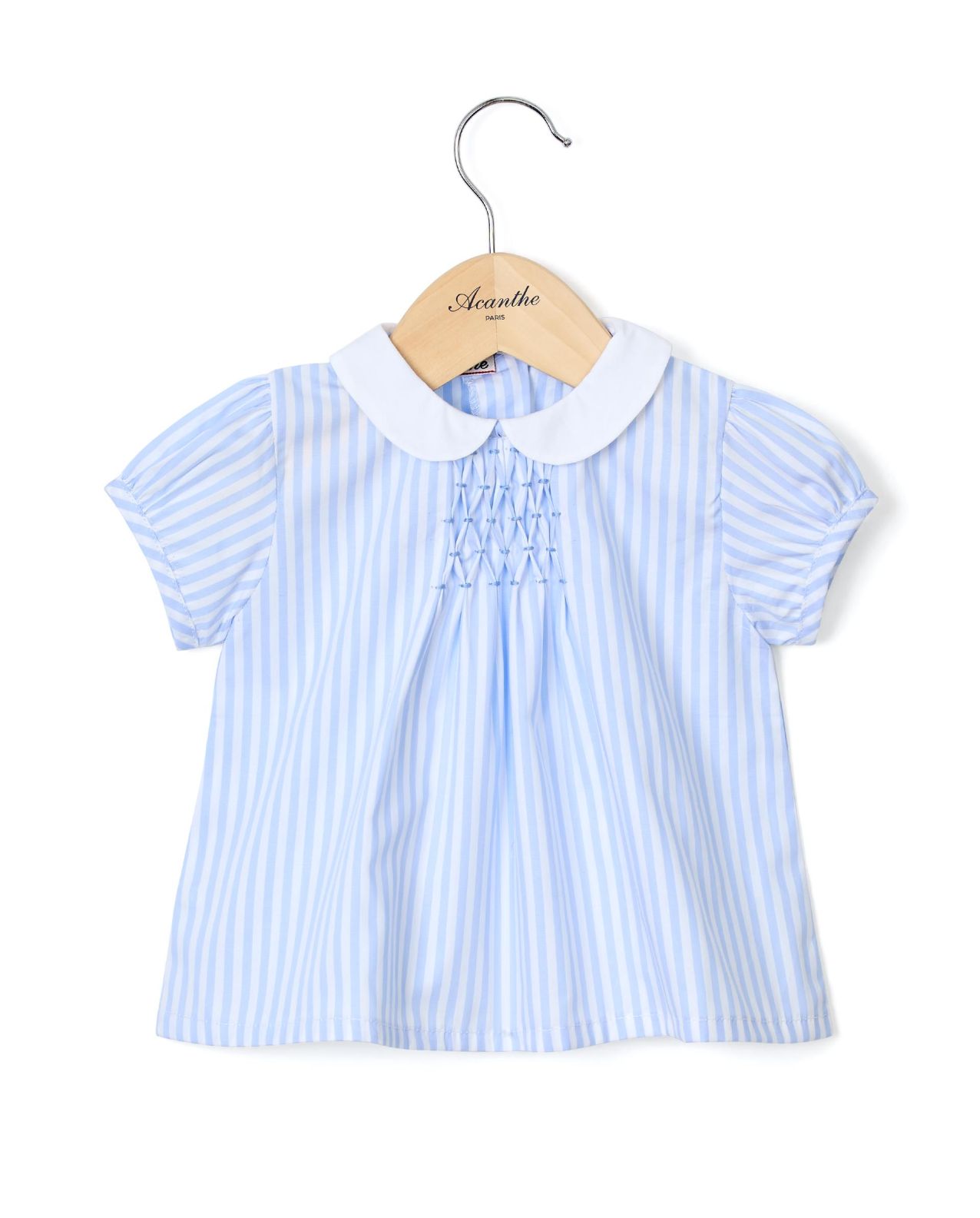 Blouse smockée manches ballon rayure ciel 