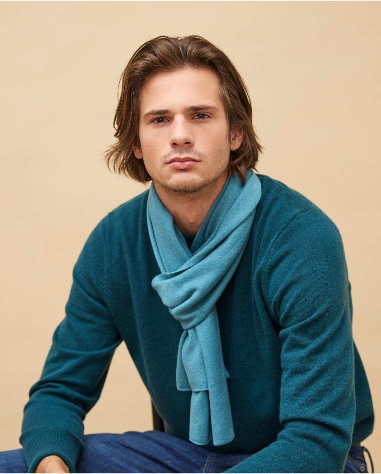 Echarpe vert grisé 100% cachemire