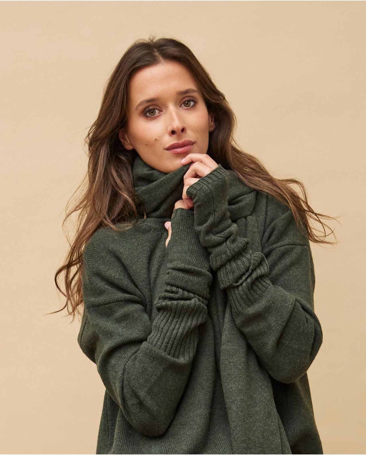 Mitaines kaki 100% cachemire