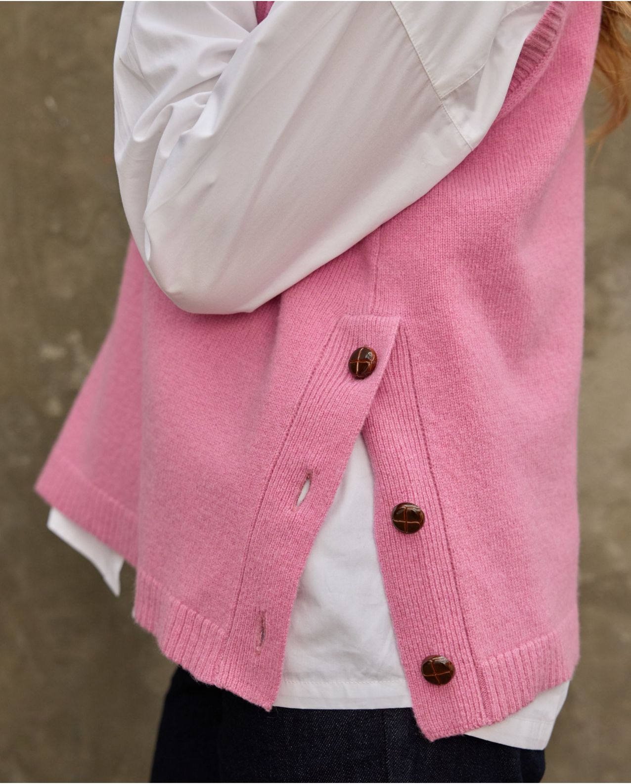 Pull sans manches rose 100% lambswool 