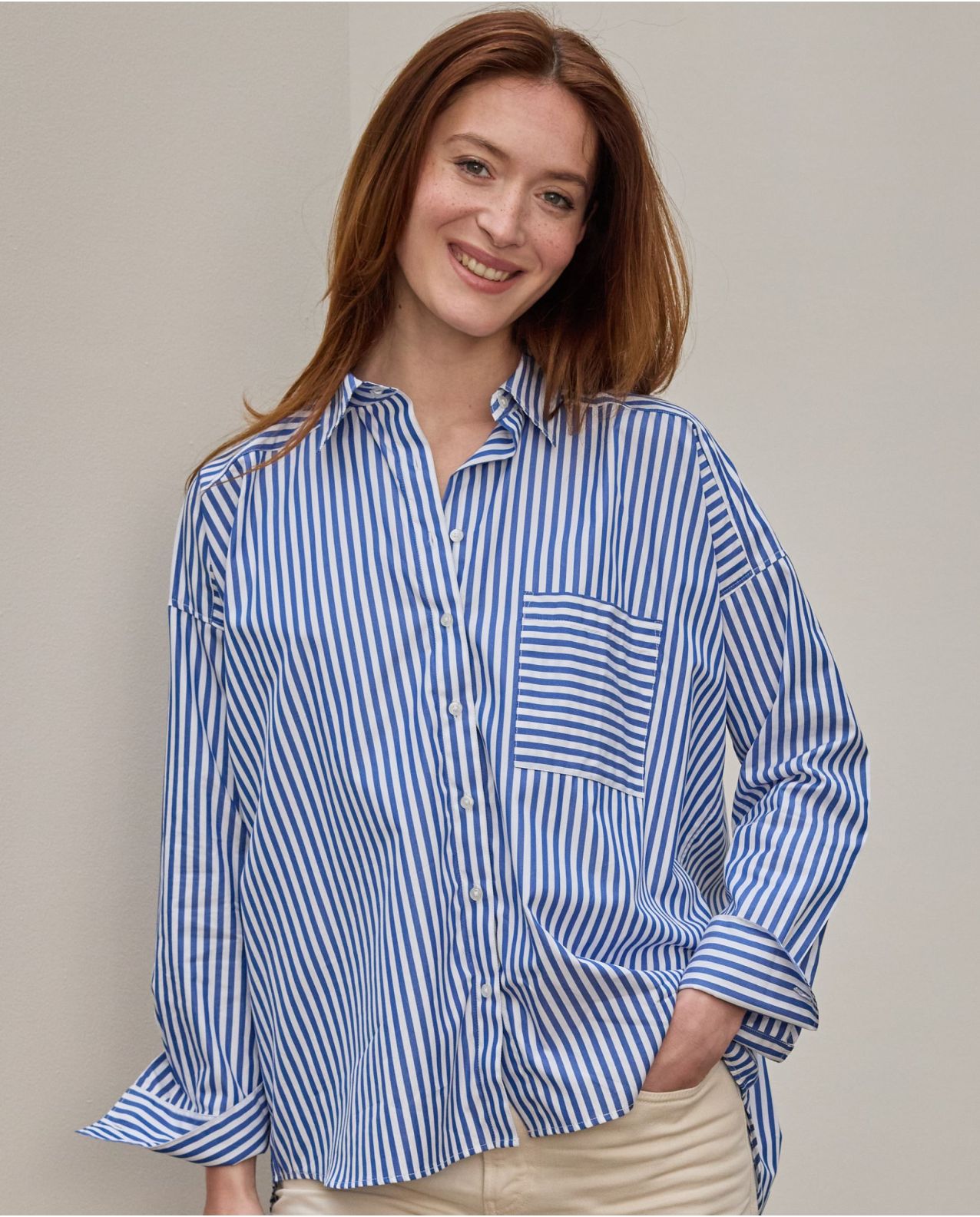 Chemisier manches longues oversize rayure large bleue