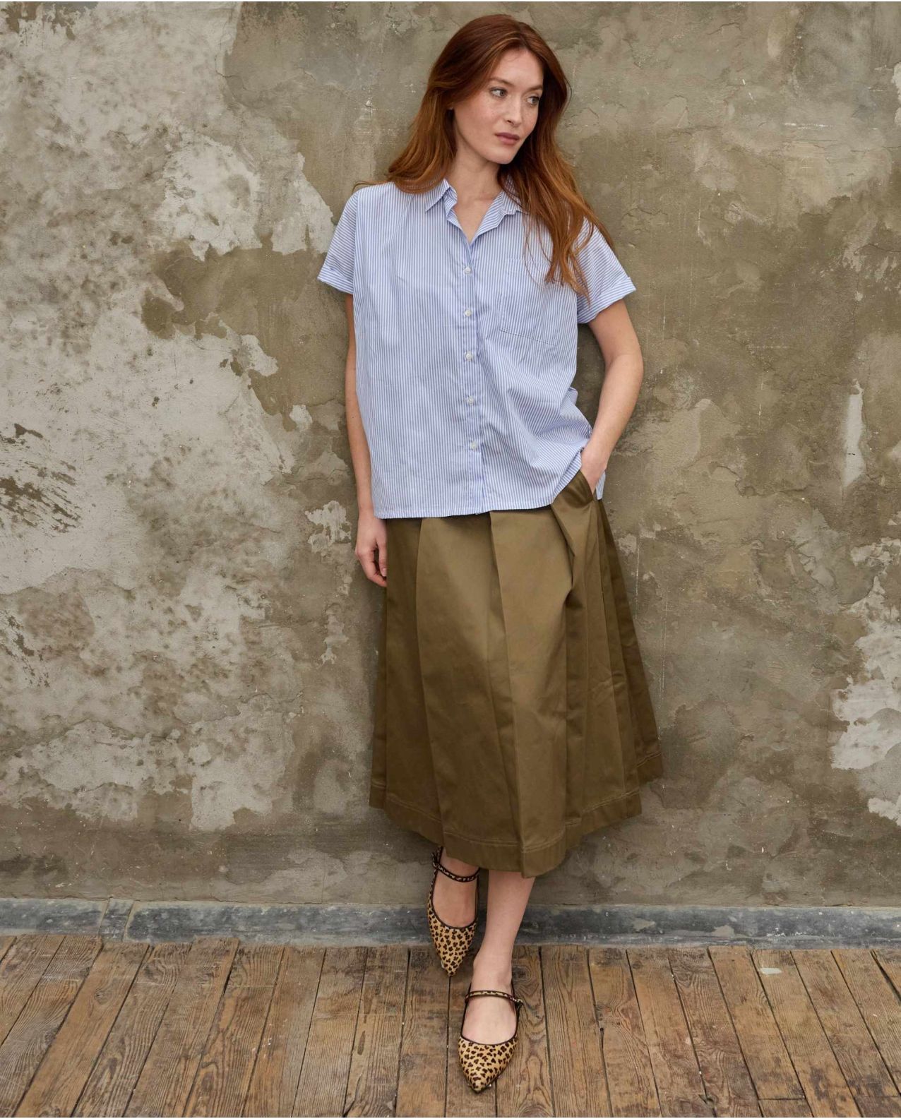 Chemisier manches courtes oversize rayure ciel. 