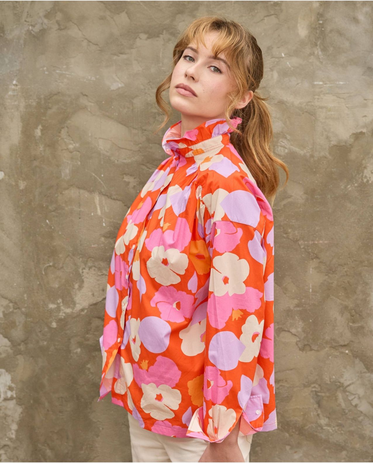 Blouse loose col volanté en tissu Liberty Verve Pop