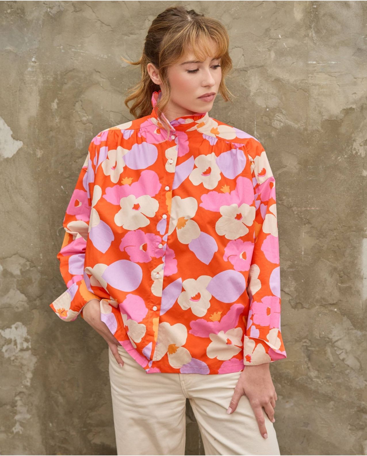 Blouse loose col volanté en tissu Liberty Verve Pop