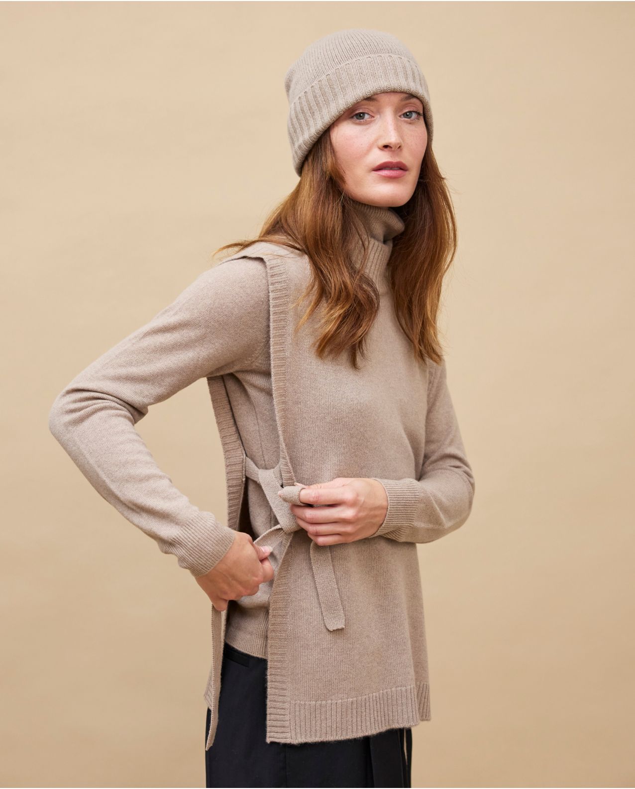 Bonnet beige 100% cachemire