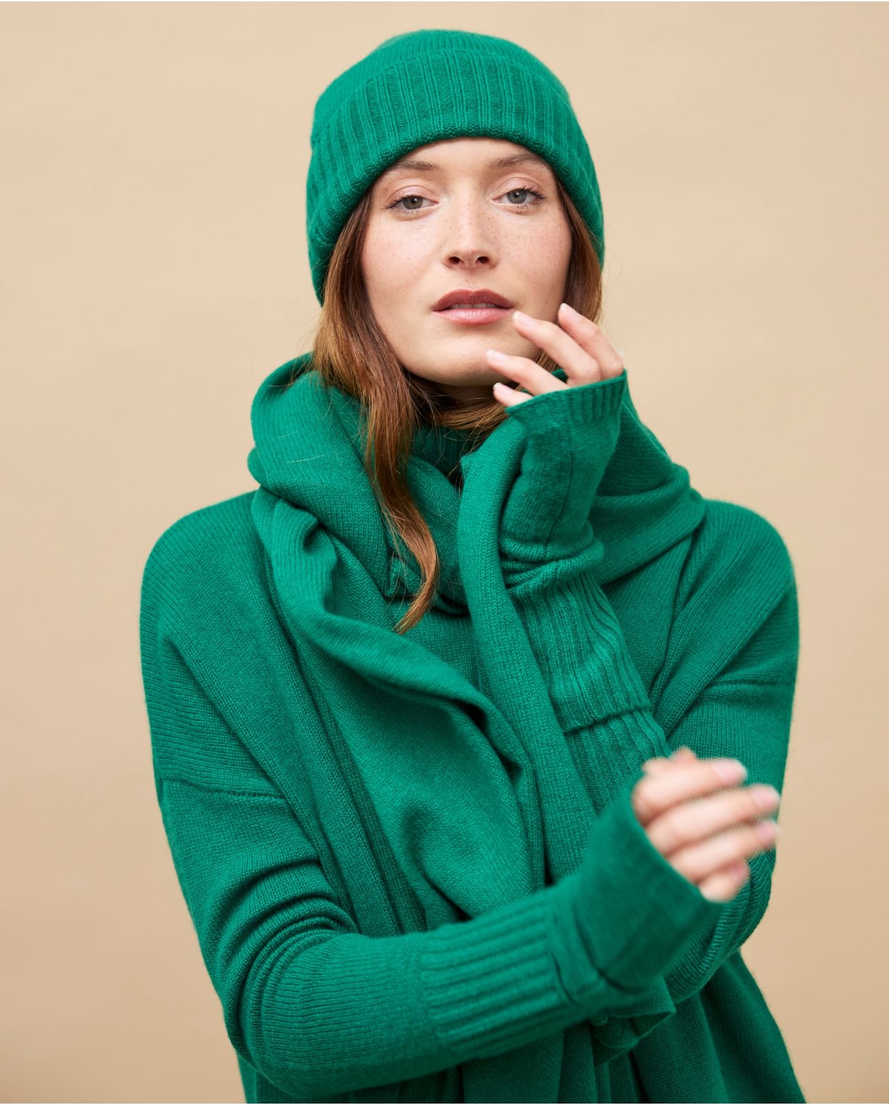 Bonnet vert pré 100% cachemire