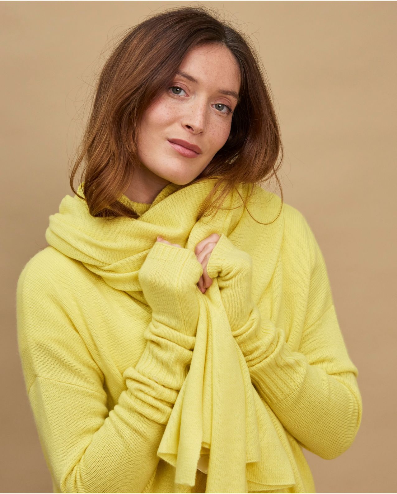 Mitaines jaune 100% cachemire