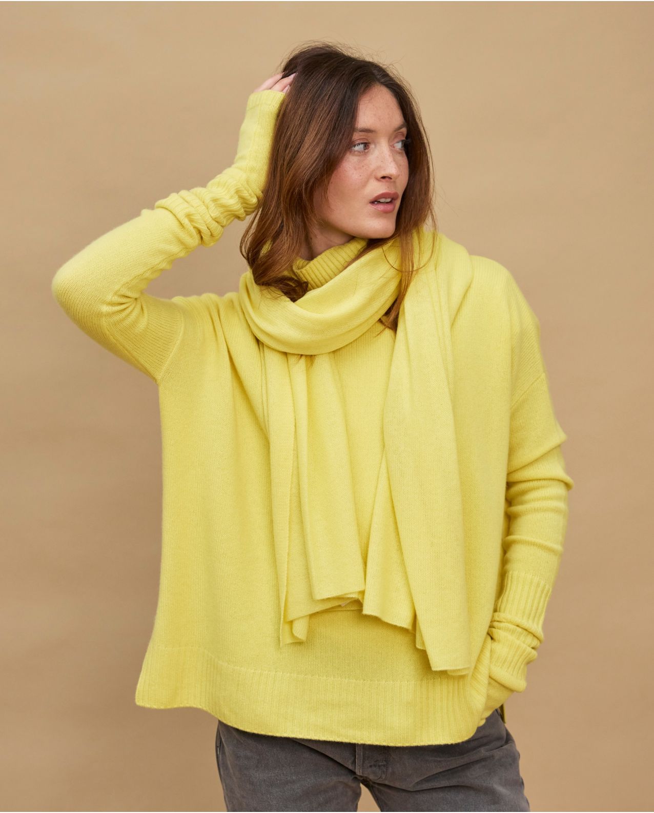 Mitaines jaune 100% cachemire