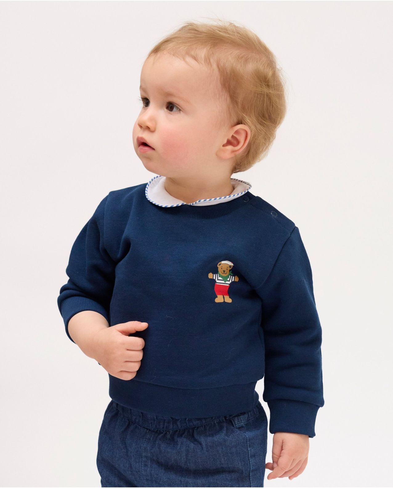 Sweat col rond ourson marine