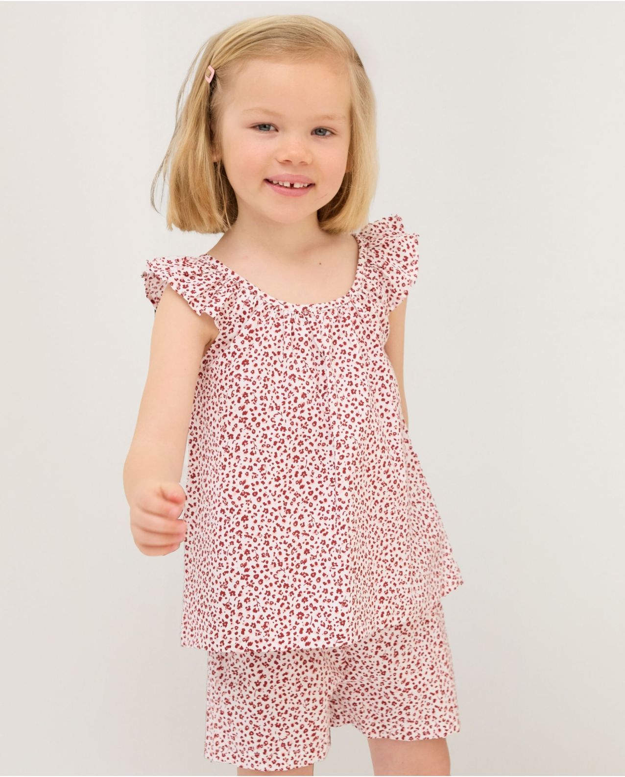 Pyjashort volant imprimé fleur bicolore