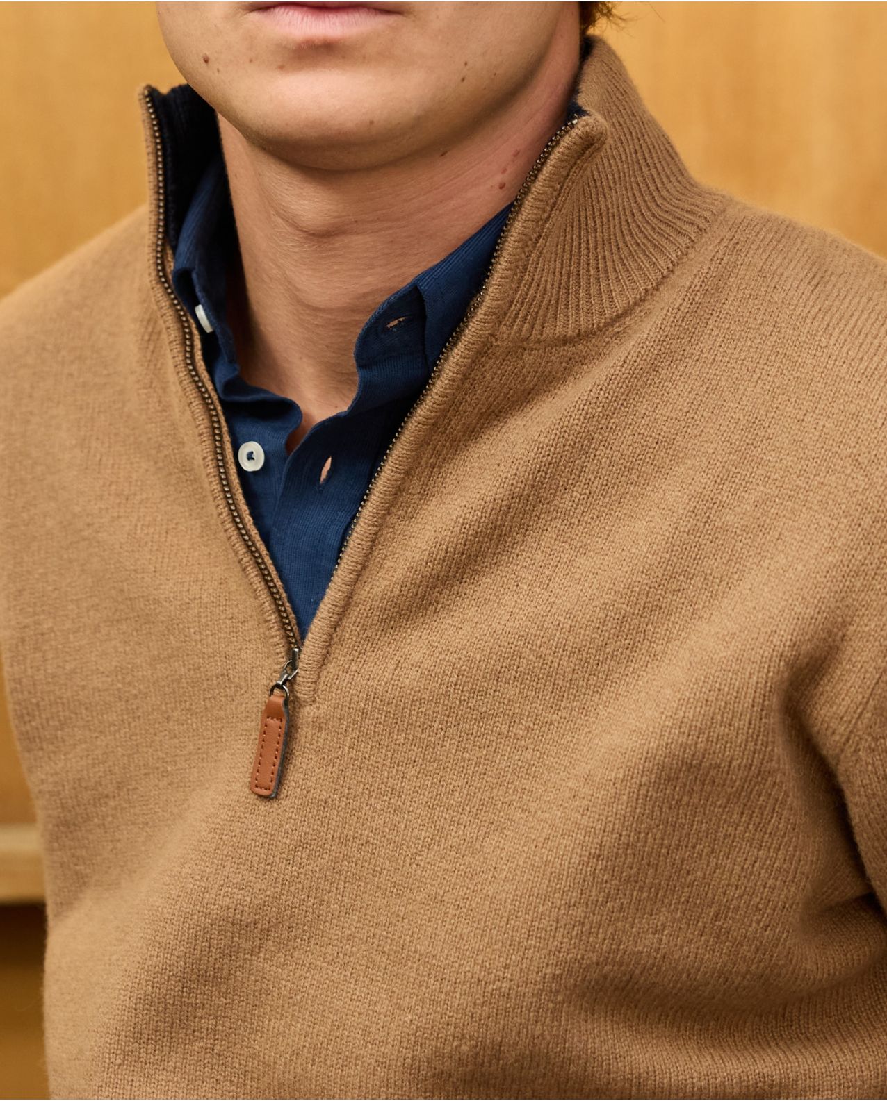 Pull col zippé camel 100% lambswool