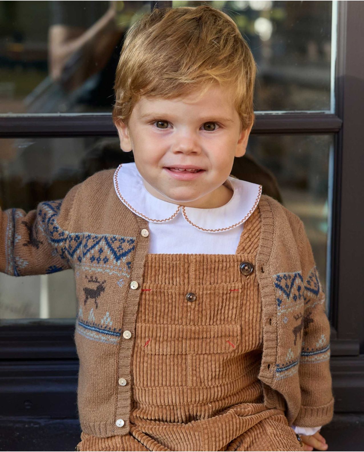 Chemisier col rond blanc liseré camel