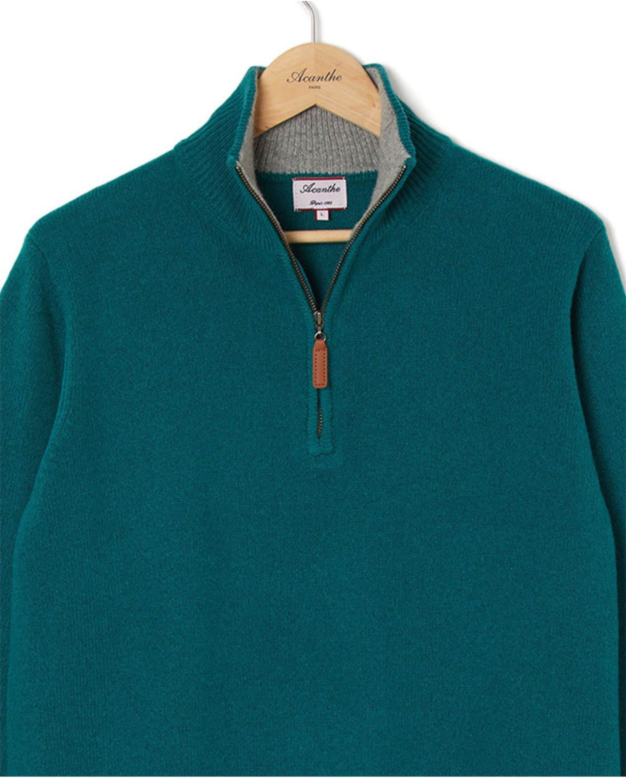 Pull col zippé vert 100% lambswool