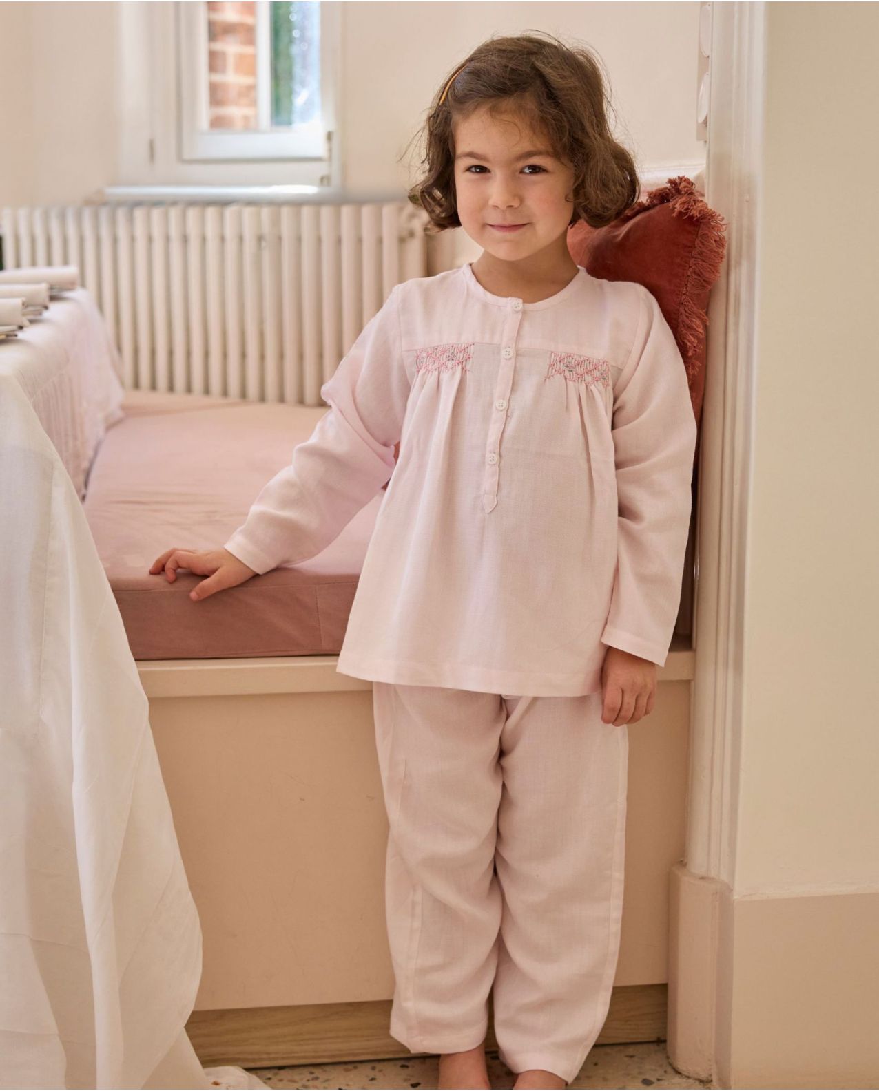 Pyjama smocké chevron rose