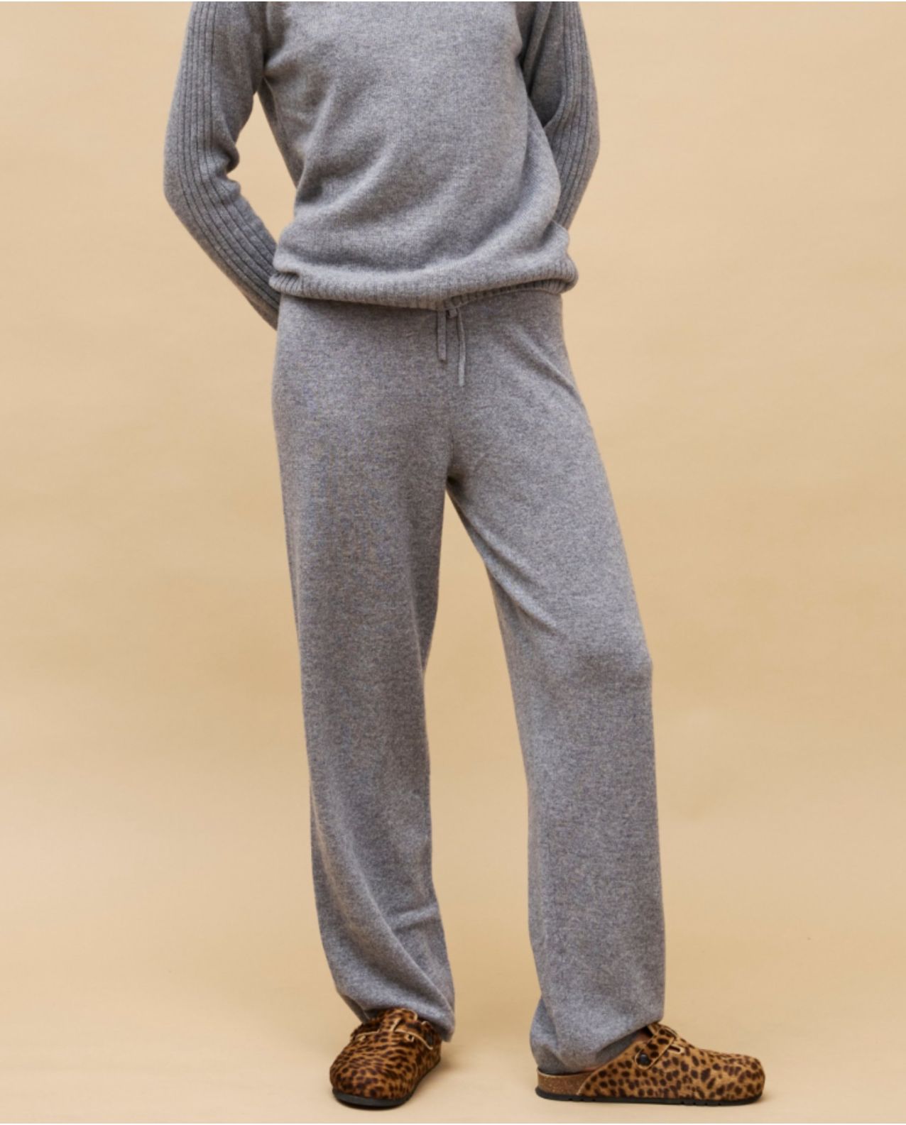 Pantalon gris moyen 100% cachemire