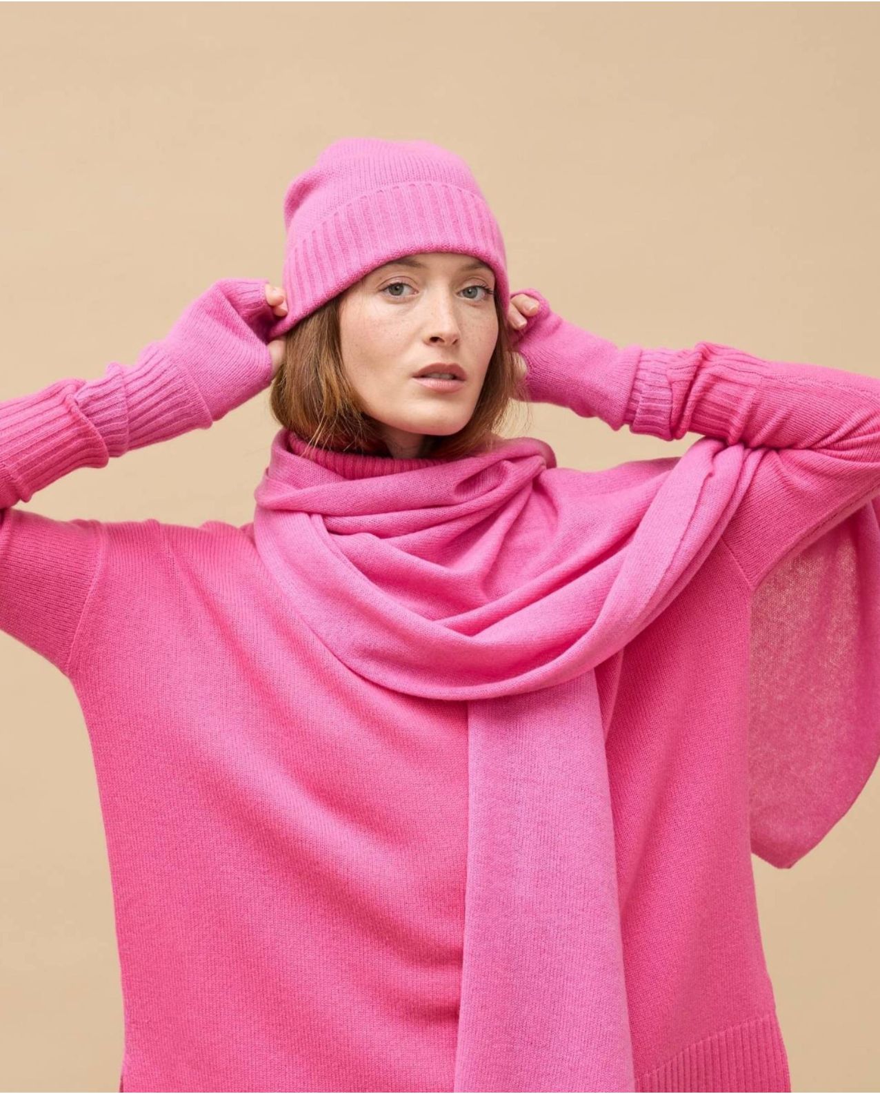 Mitaines rose 100% cachemire