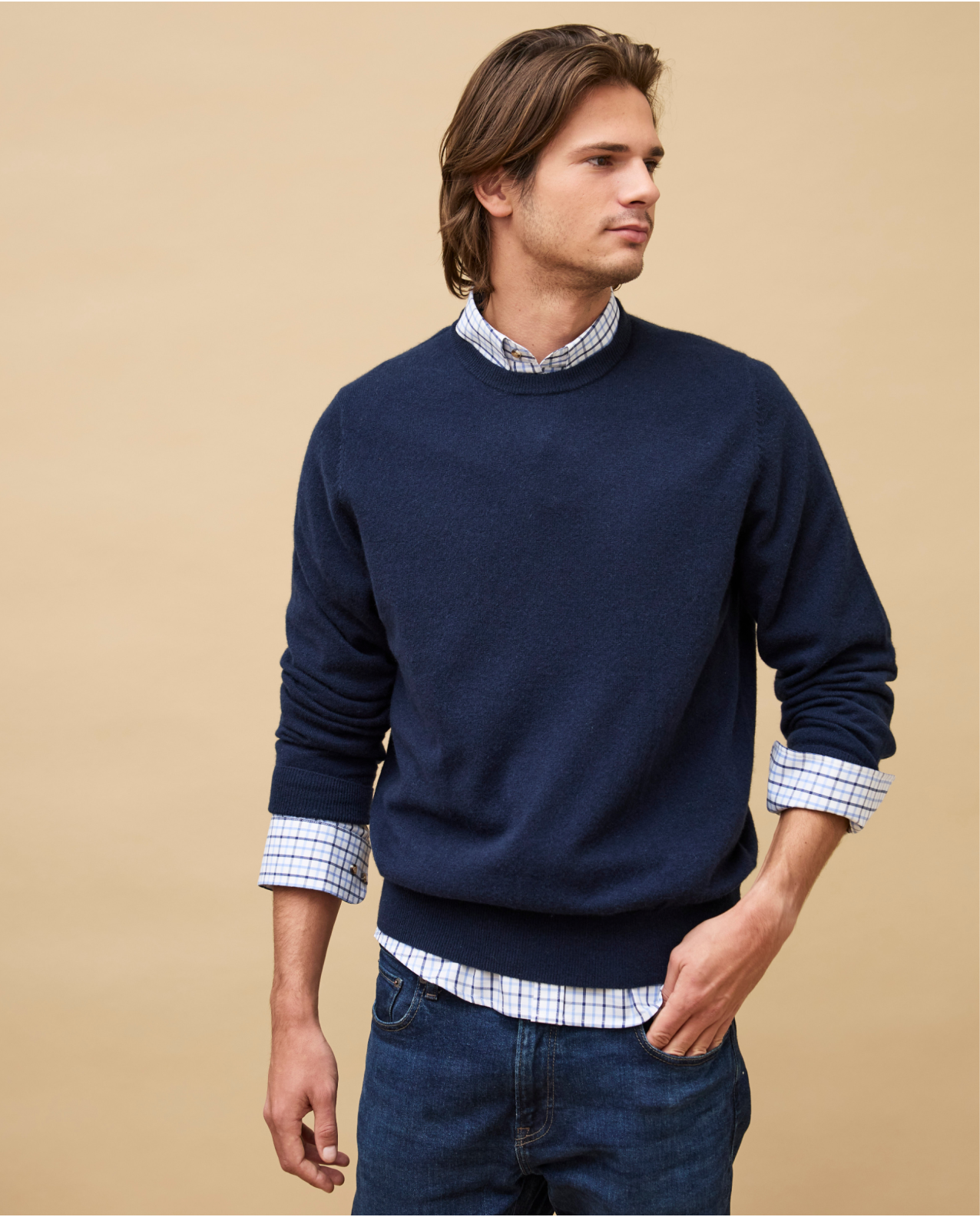 Pull col rond marine 100% cachemire