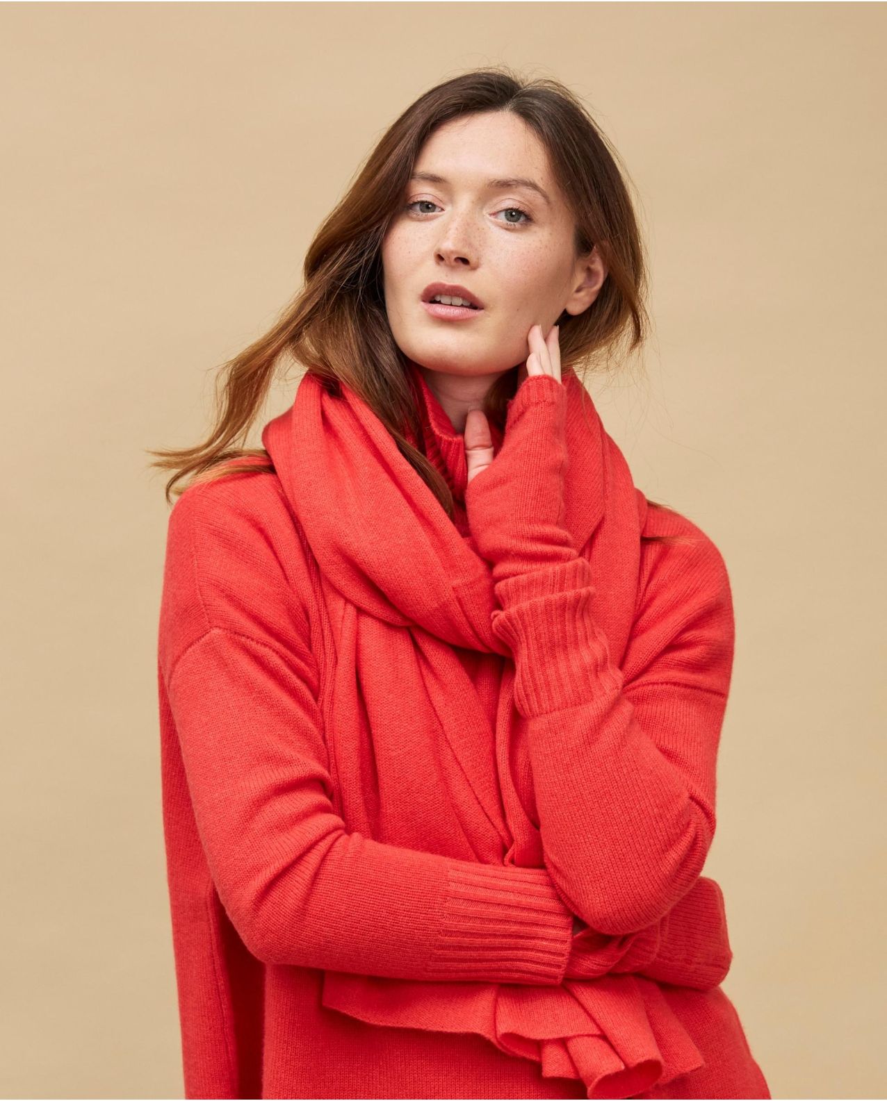 Mitaines orange 100% cachemire