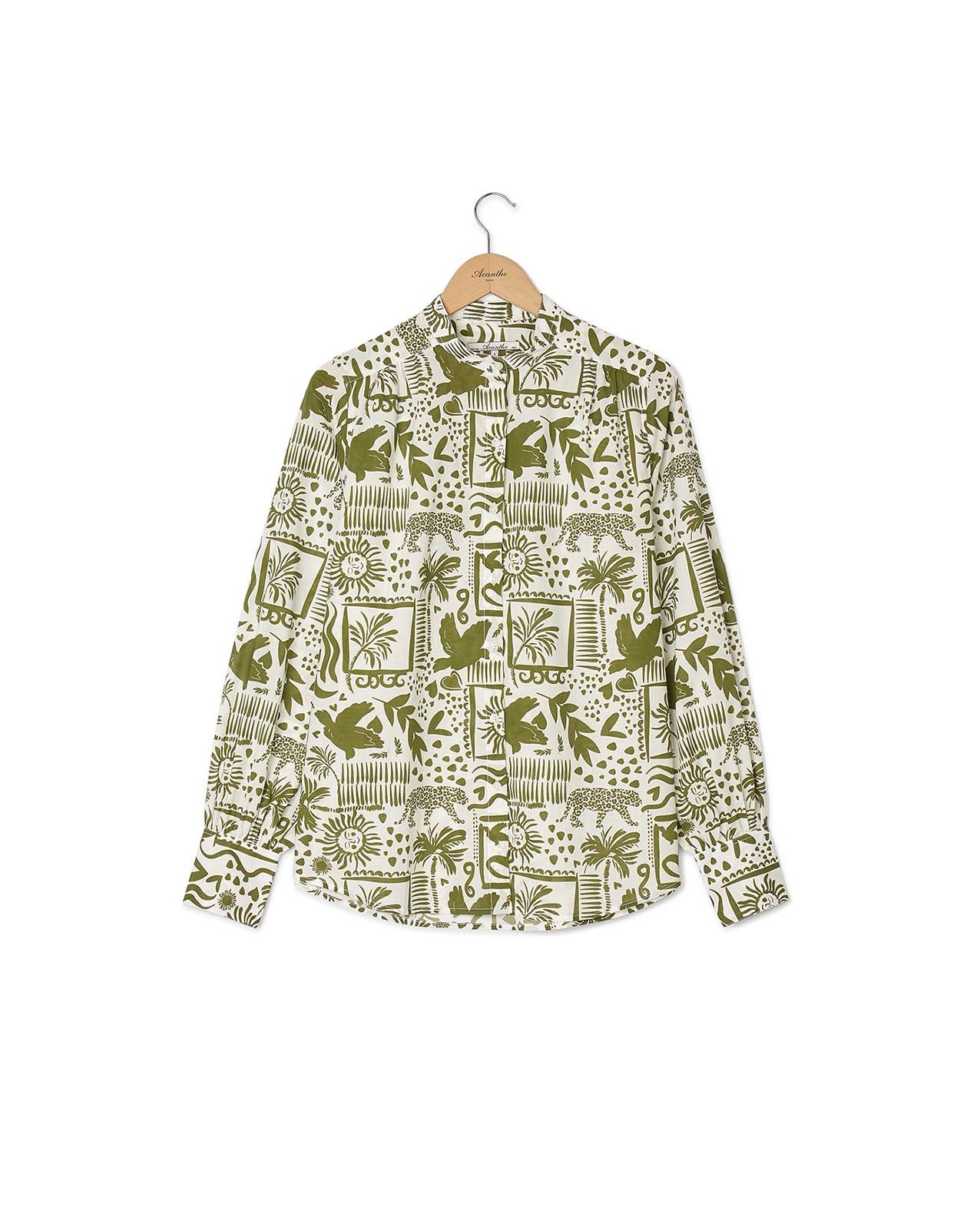 Blouse col mao voile de coton imprimé jungle