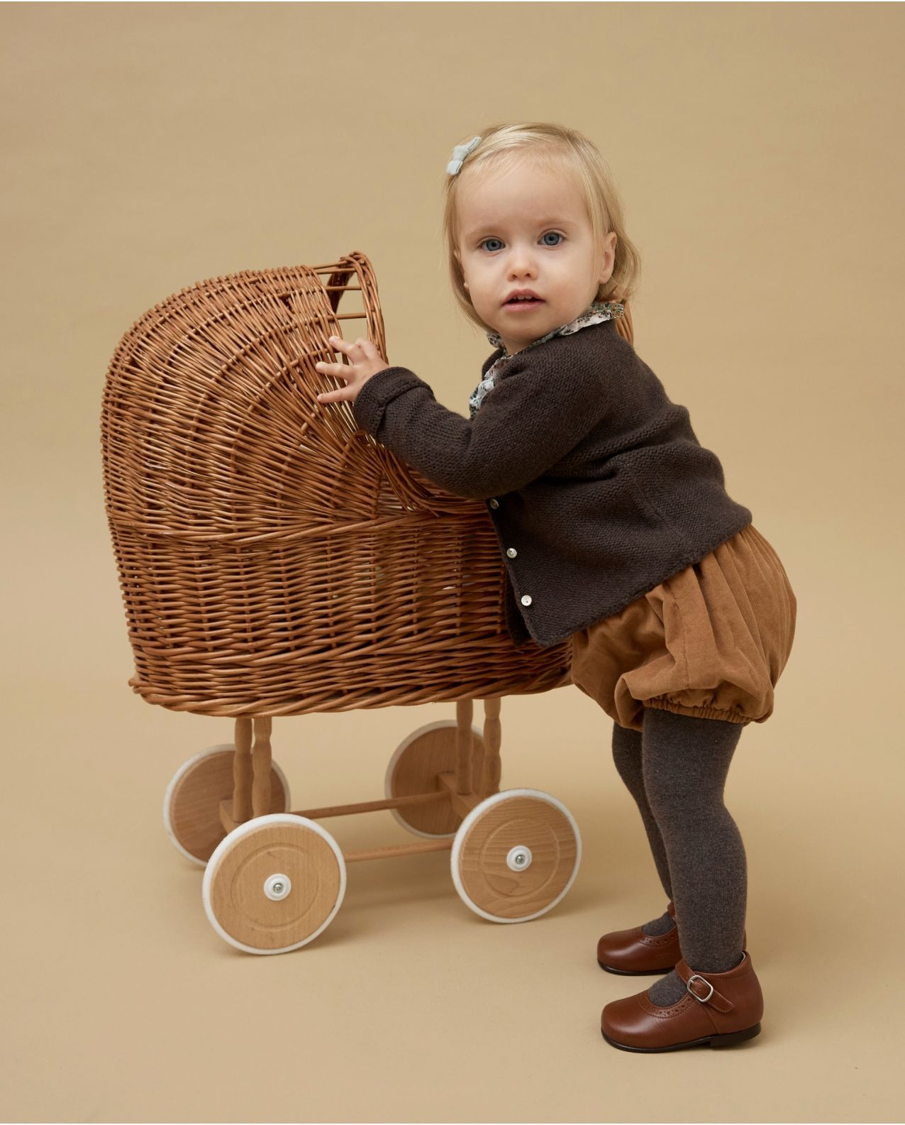 Cardigan point mousse marron 100% lambswool