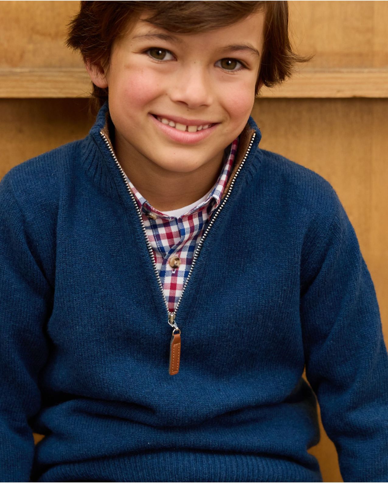 Pull col zippé marine clair 100% lambswool