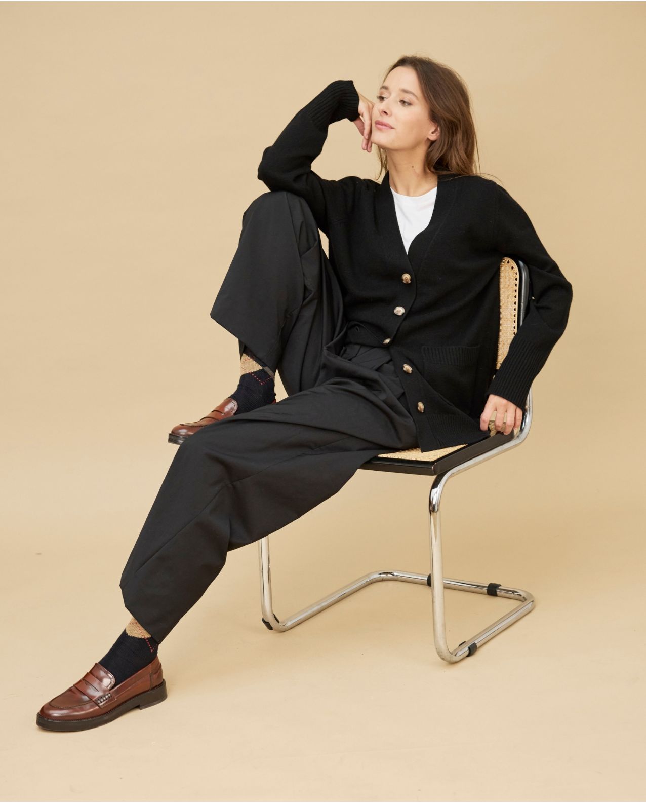 Cardigan V noir 100% cachemire 