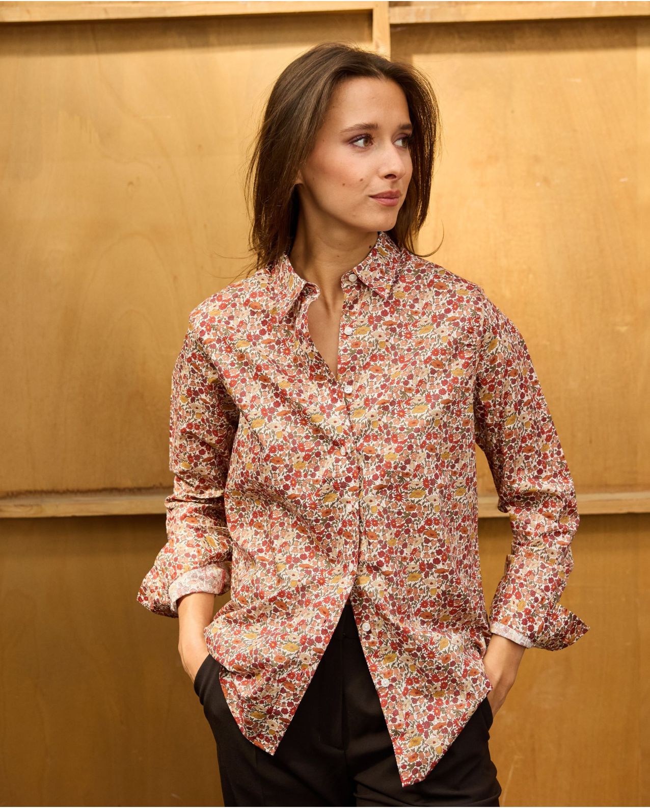 Chemisier classique pli rond en tissu Liberty Poppy Forest