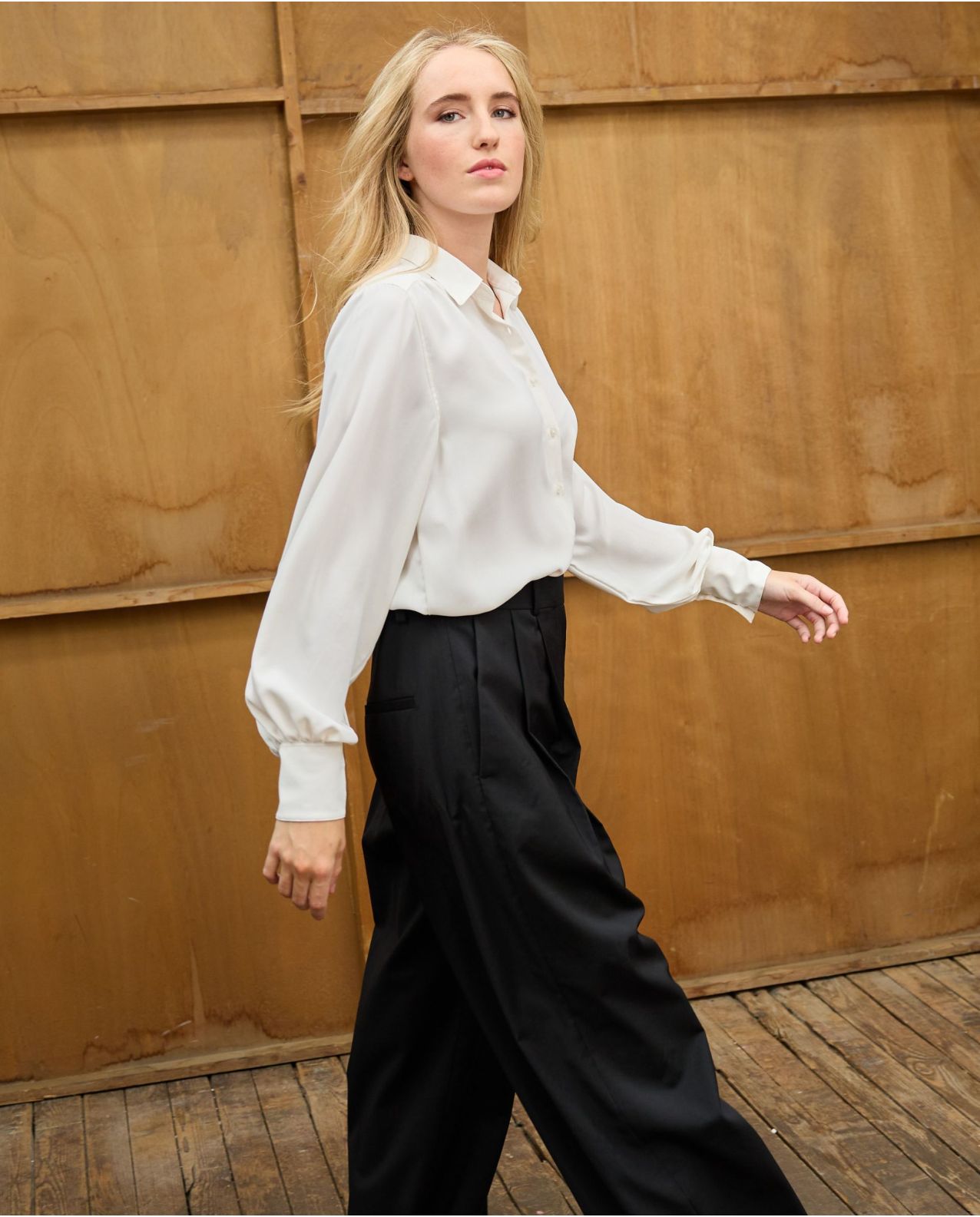 Blouse fluide manches bouffantes écru