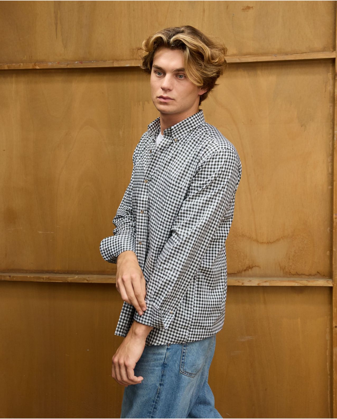 Chemise flanelle col boutonné vichy kaki