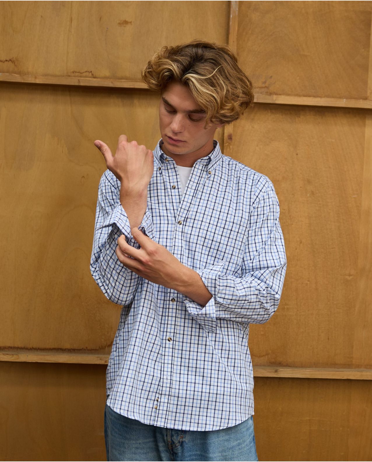 Chemise col boutonné carreau bleu/marine