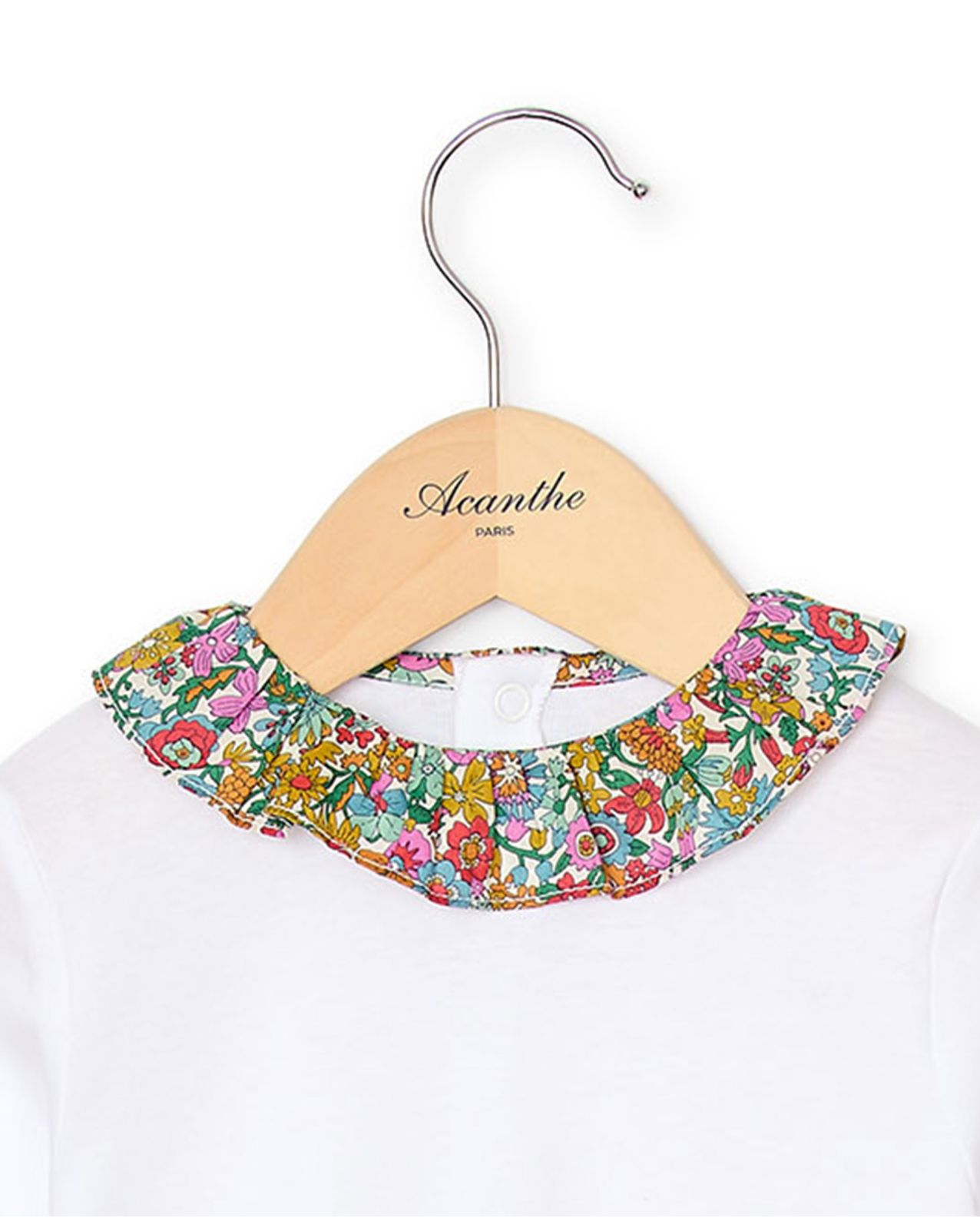 Dors bien blanc col volanté et pieds en tissu Liberty June Blossom